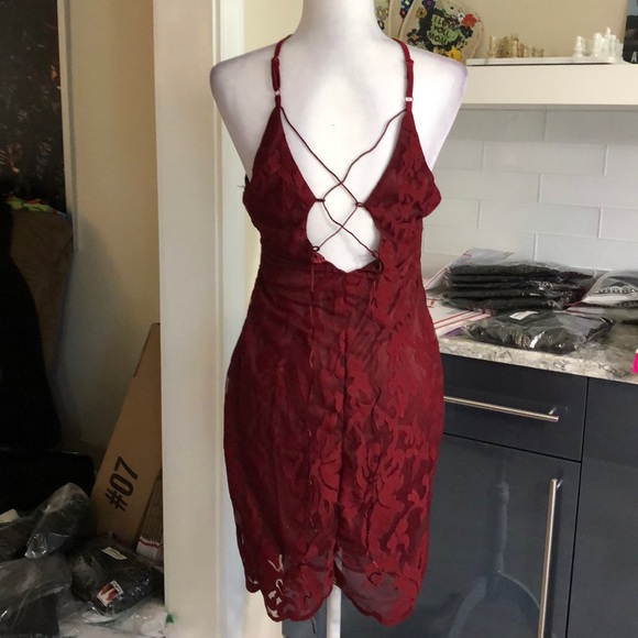 Burgundy Gentle Lace Halter corset back - Picture 8 of 10